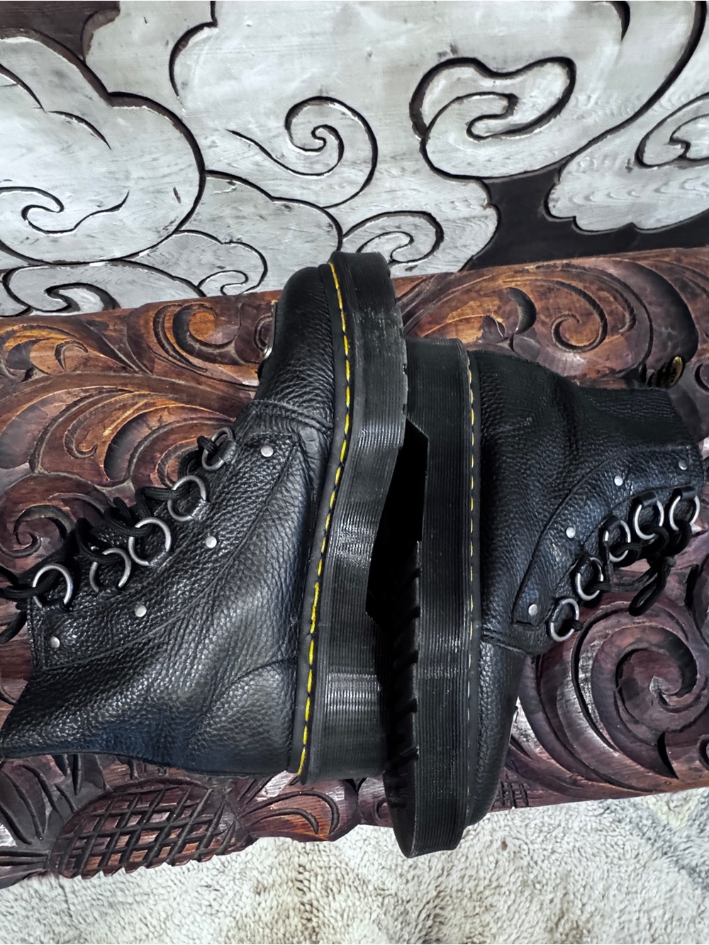 Dr. Martens Farylle aunt sally Black Leather combat boots  with Metal Toe Plates - Picture 8 of 12